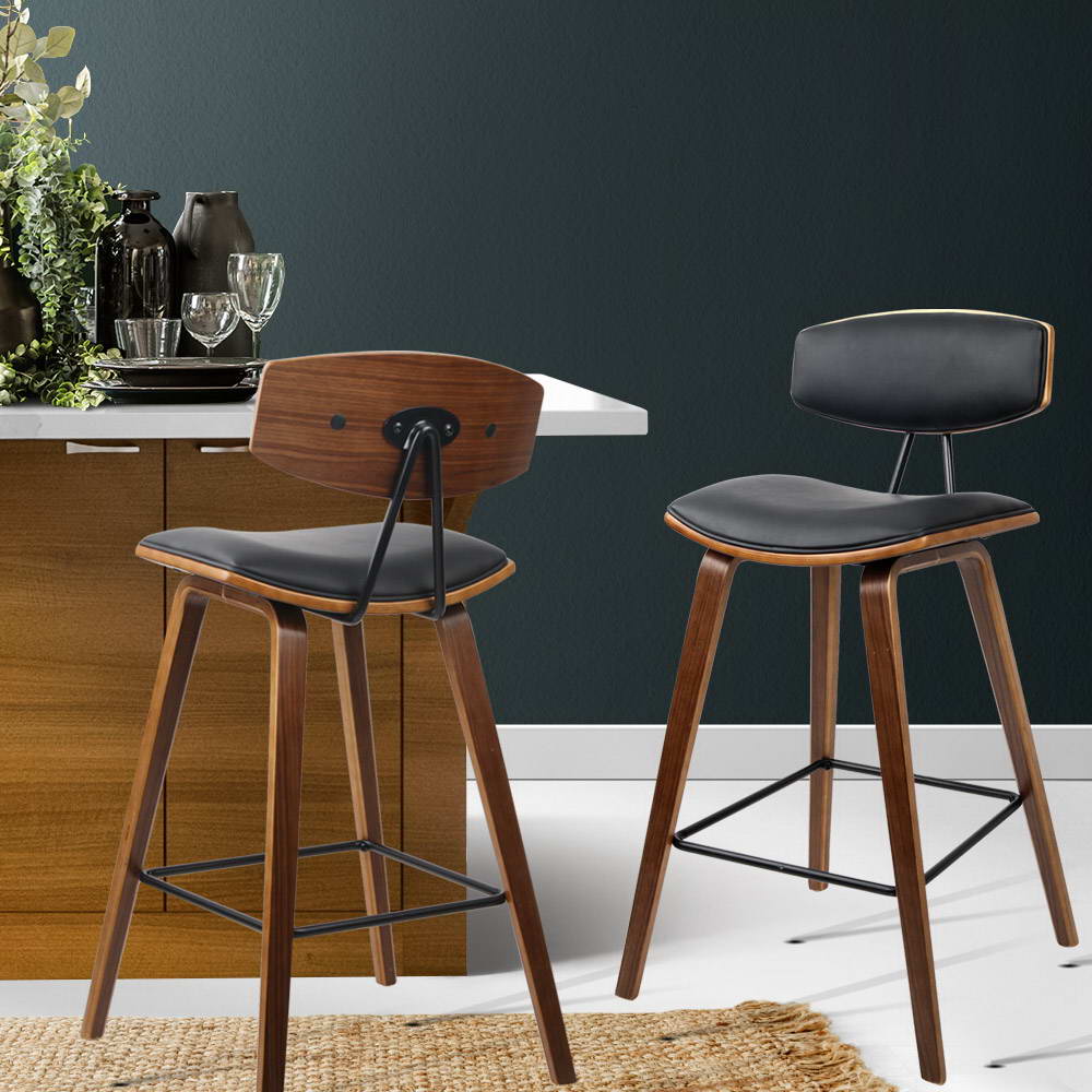 Artiss 2x Bar Stools Leather Padded w/Backrest