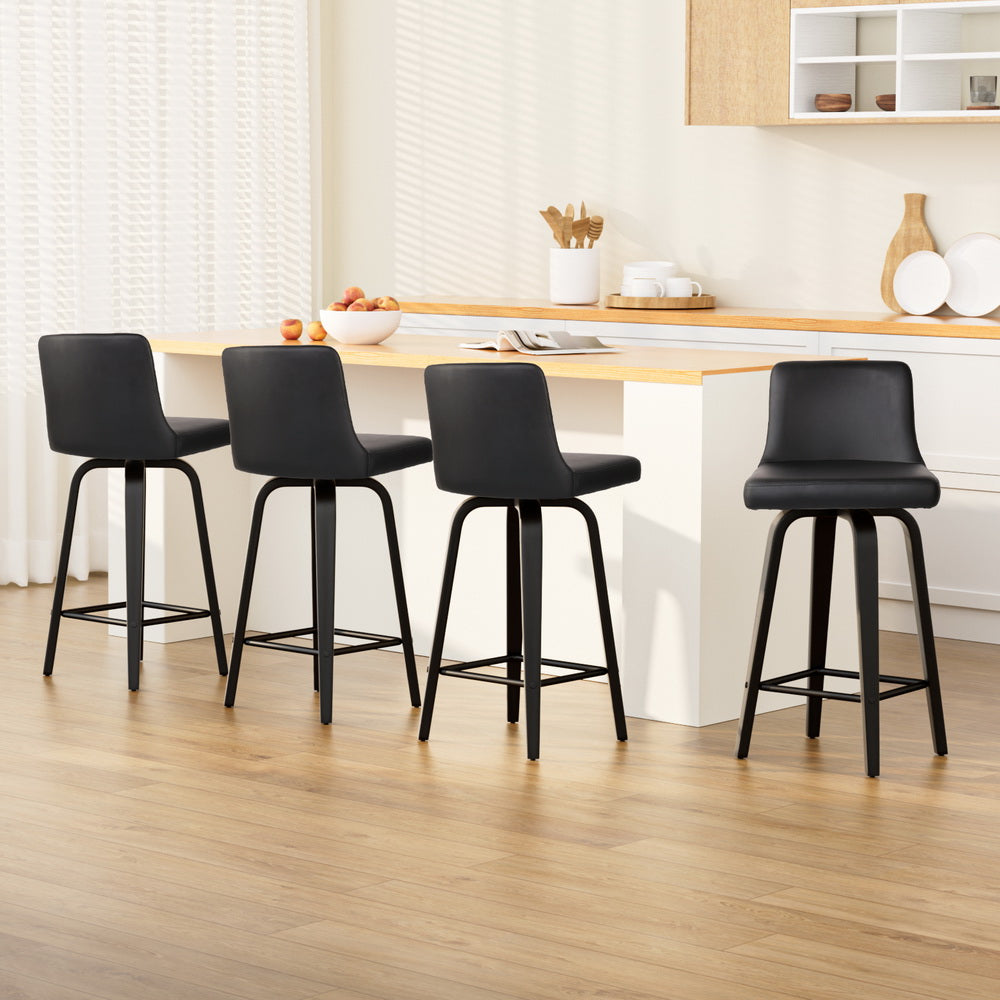 Artiss Bar Stools Kitchen Leather Barstools Swivel Wooden Chairs X4