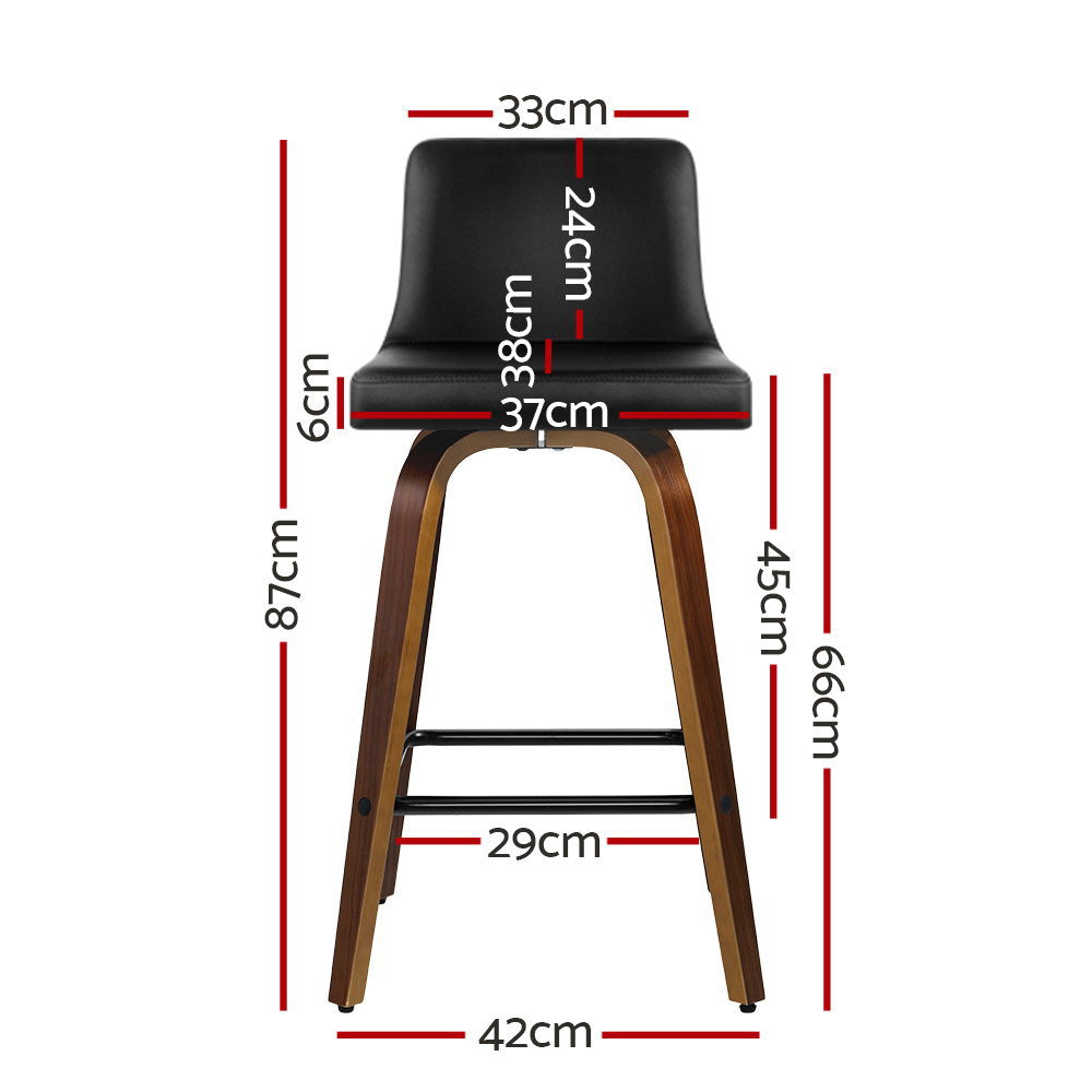 Artiss 2x Bar Stools Swivel Leather Padded Wooden - 0