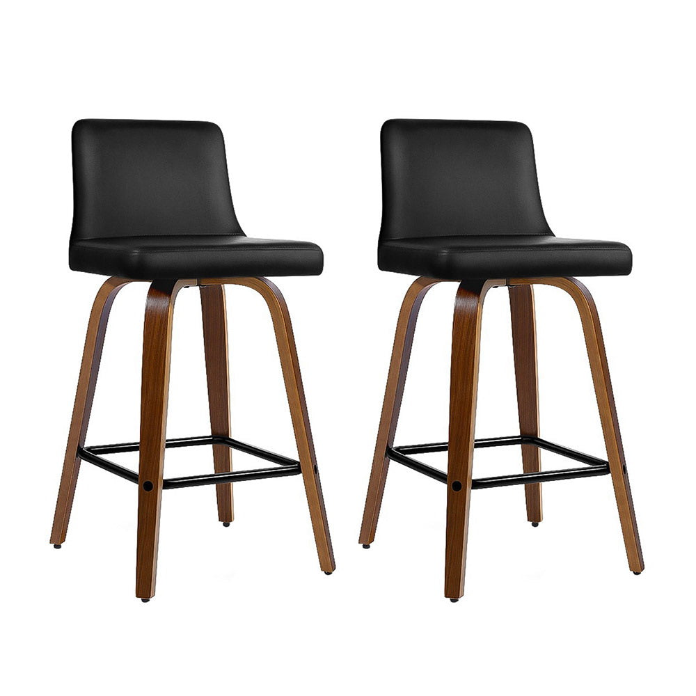 Artiss 2x Bar Stools Swivel Leather Padded Wooden - 0