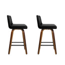 Artiss 2x Bar Stools Swivel Leather Padded Wooden-6
