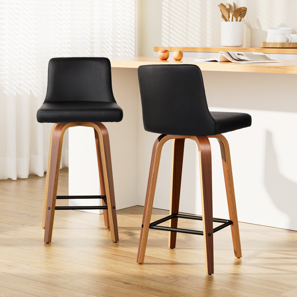 Artiss 2x Bar Stools Swivel Leather Padded Wooden