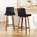 Artiss 2x Bar Stools Swivel Leather Padded Wooden-15