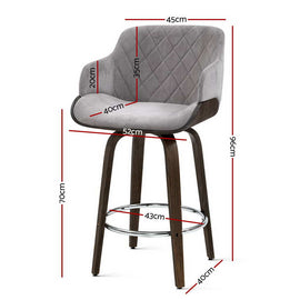 Artiss 2x Bar Stools Swivel Velvet Padded Wooden - 0
