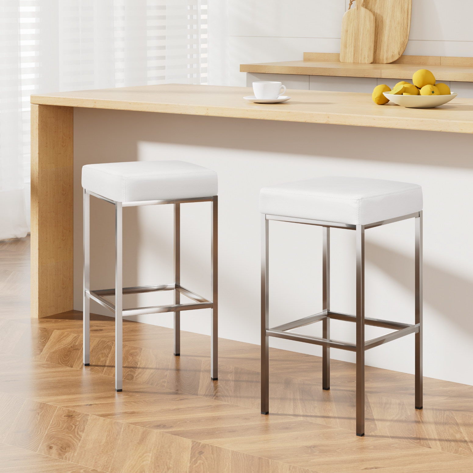 Artiss 2x Bar Stools Leather Padded Metal White