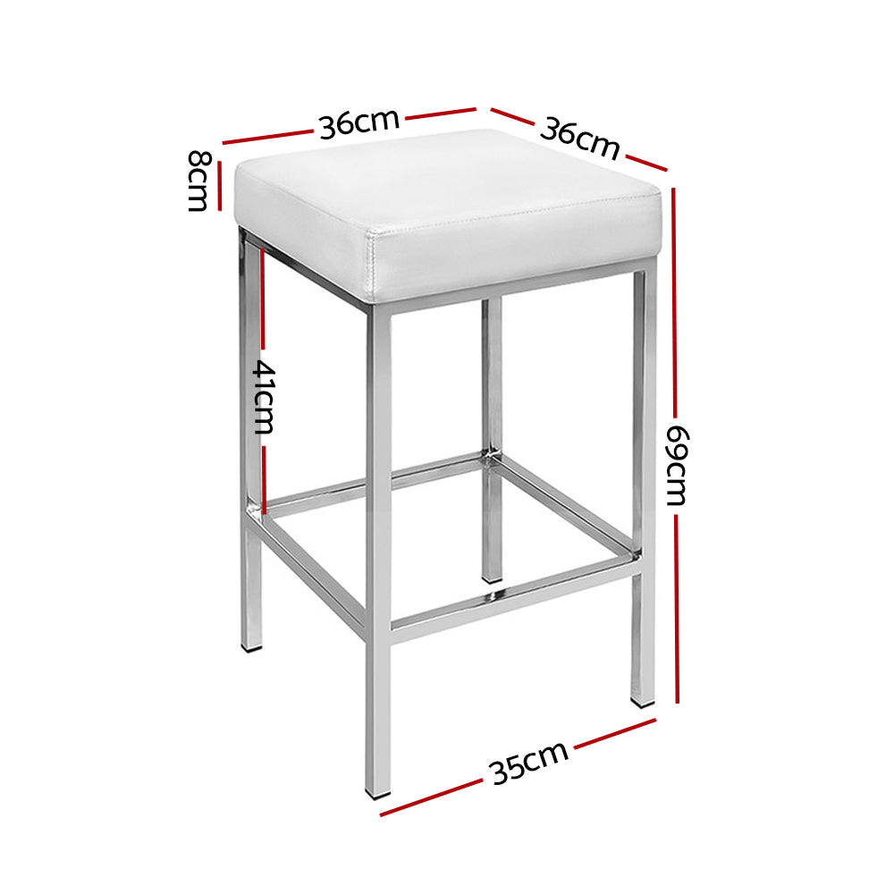 Artiss 2x Bar Stools Leather Padded Metal White