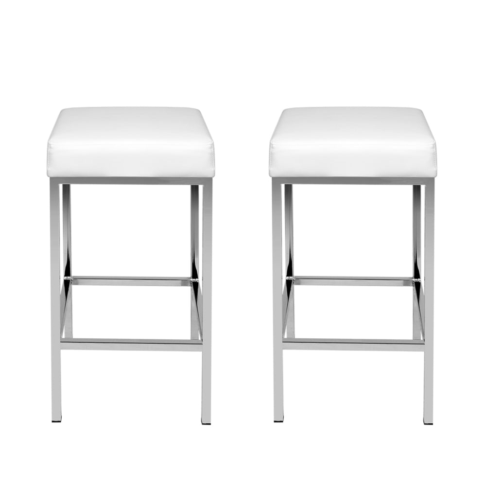 Artiss 2x Bar Stools Leather Padded Metal White