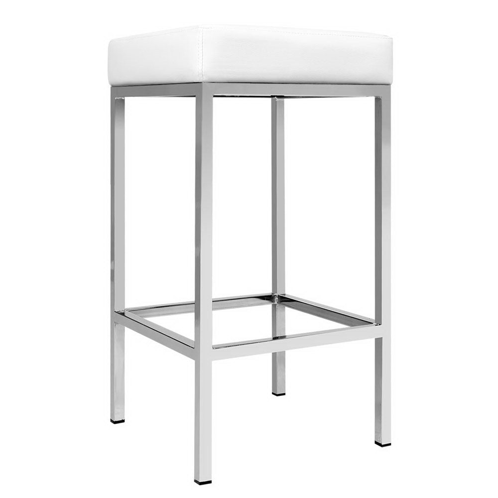 Artiss 2x Bar Stools Leather Padded Metal White