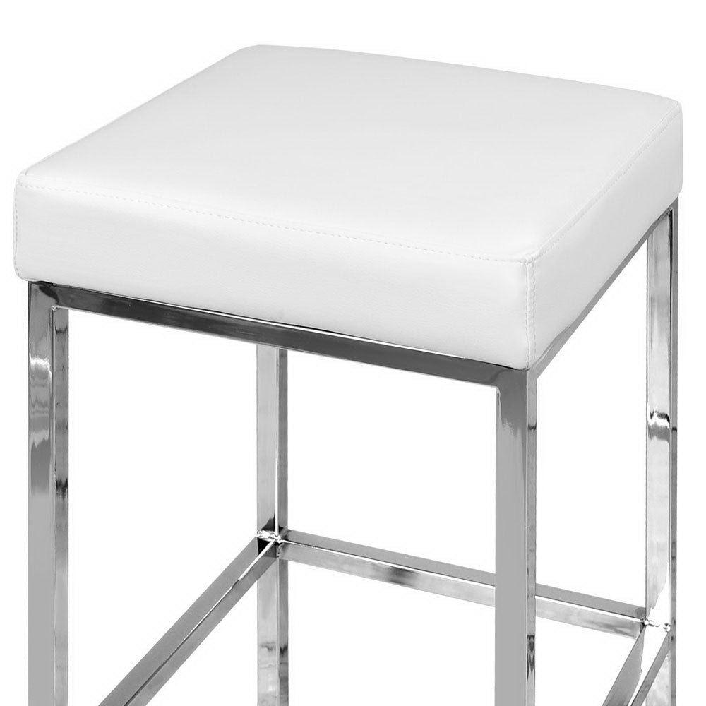 Artiss 2x Bar Stools Leather Padded Metal White