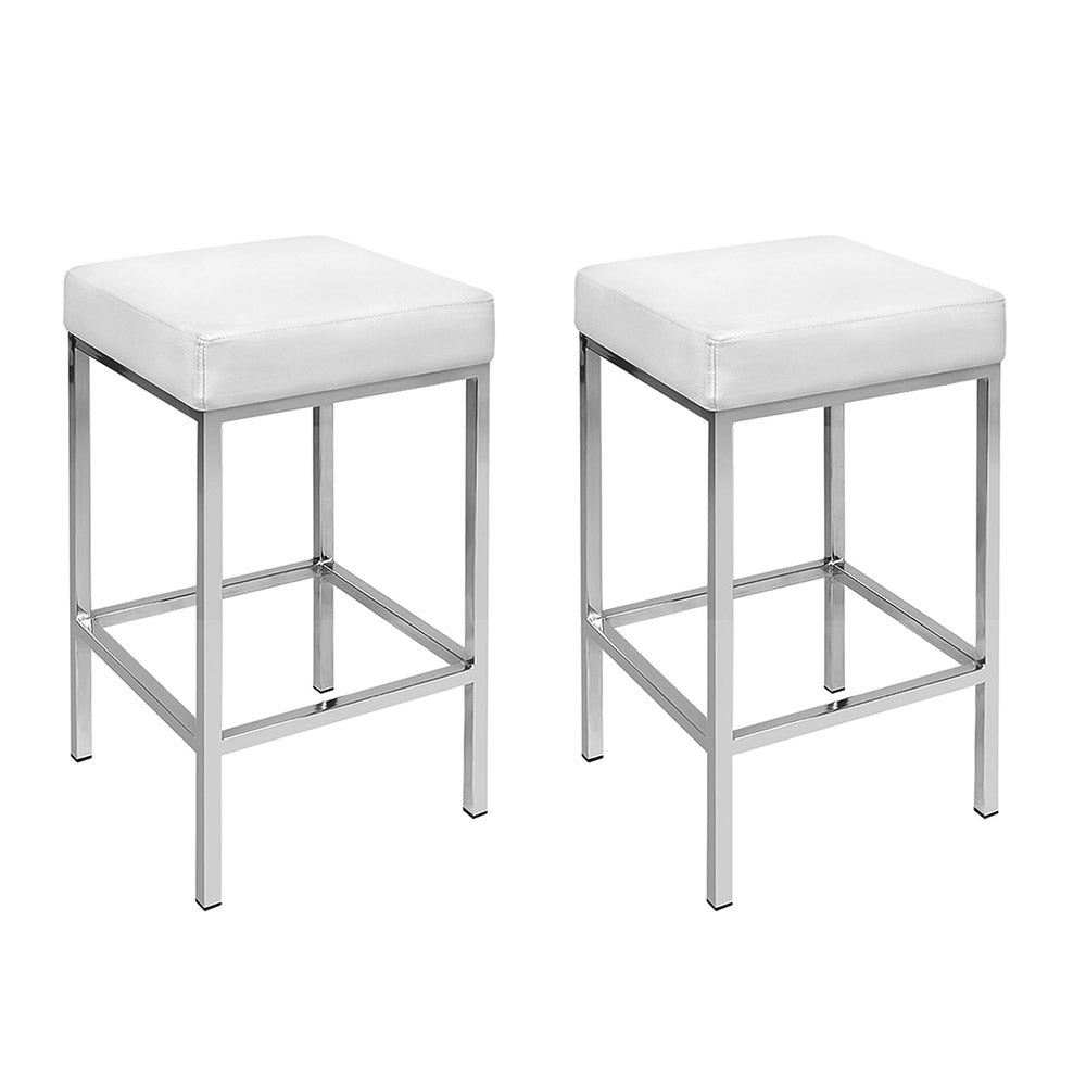 Artiss 2x Bar Stools Leather Padded Metal White