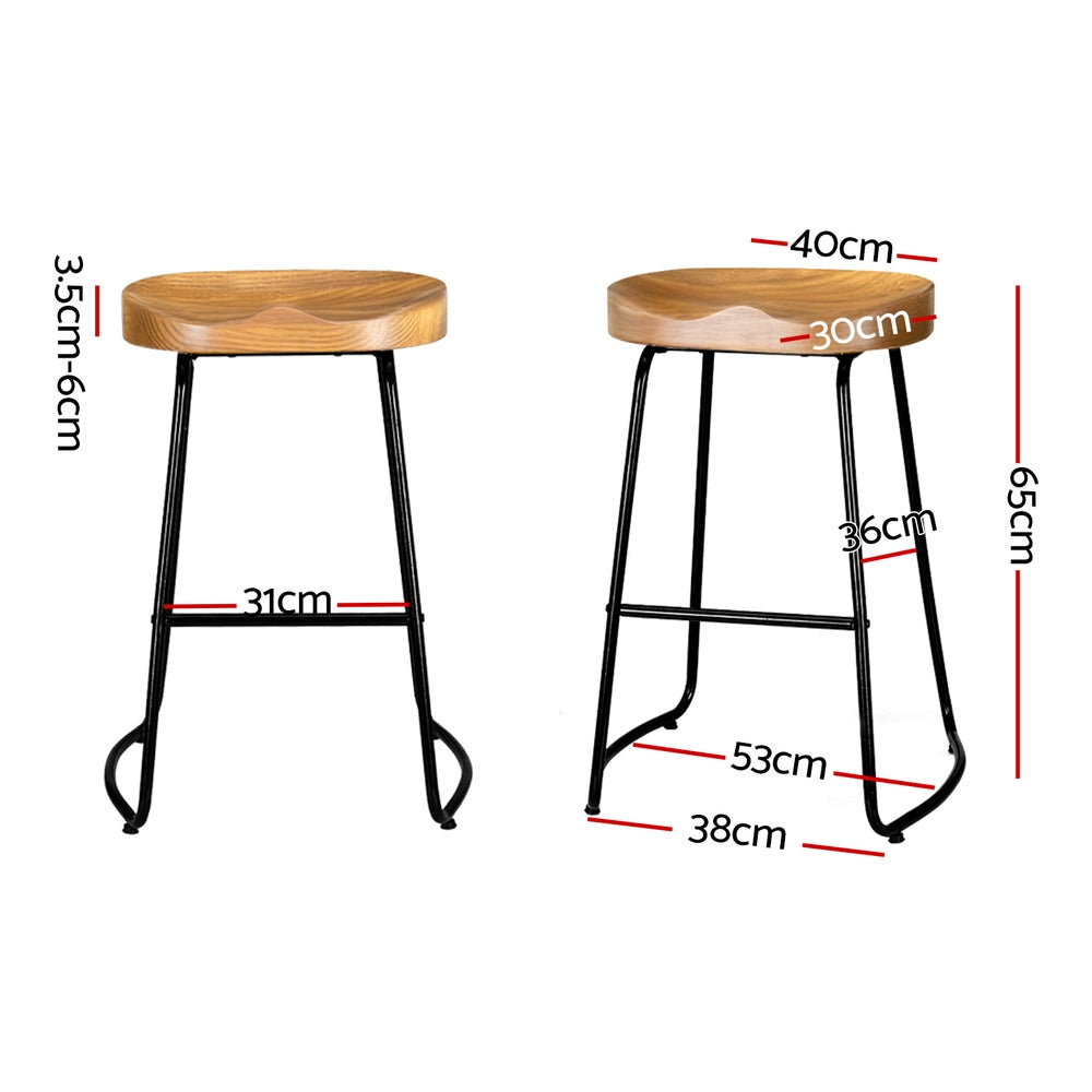 Artiss 2x Bar Stools Tractor Seat 65cm Wooden - 0