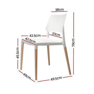 Artiss Dining Chairs Set of 4 Plastic Wooden Stackable White - 0