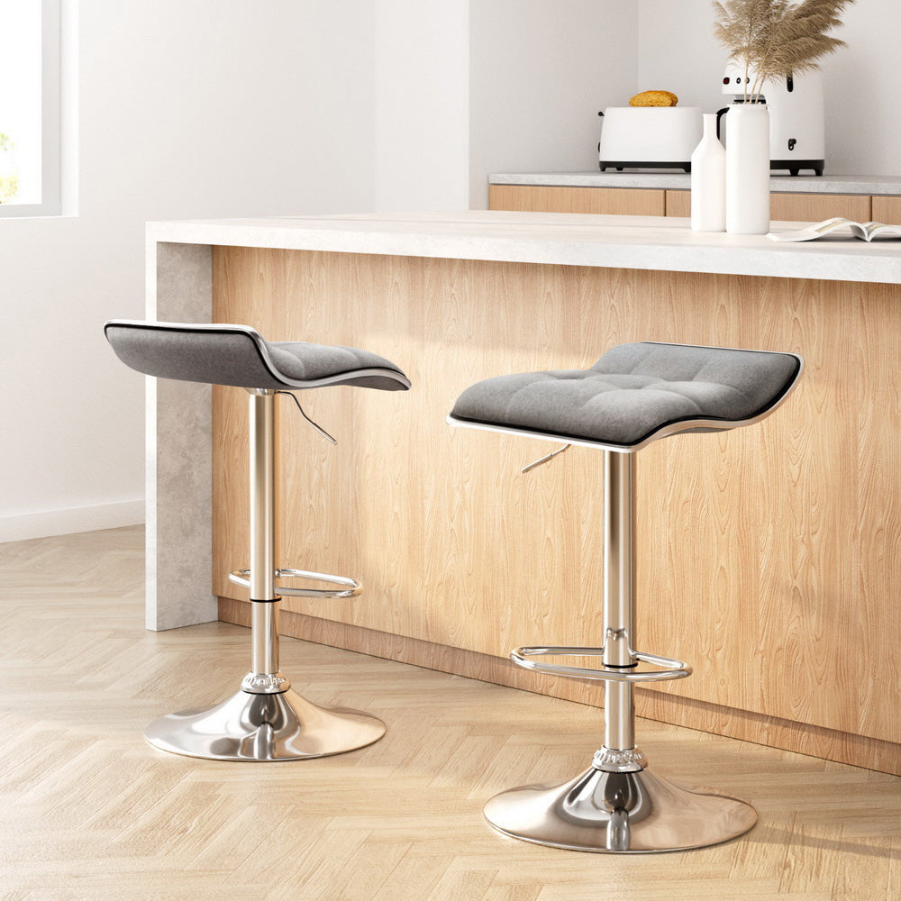 Artiss 2x Bar Stools Linen Padded Gas Lift