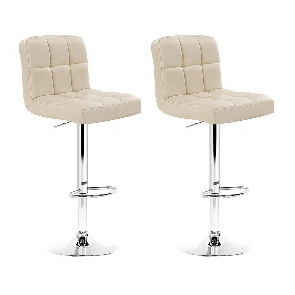 Artiss 2x Bar Stools Leather Gas Lift Beige - 0