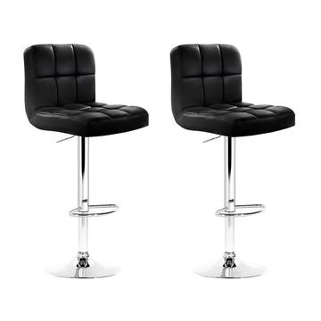 Artiss 2x Bar Stools Leather Gas Lift Black - 0