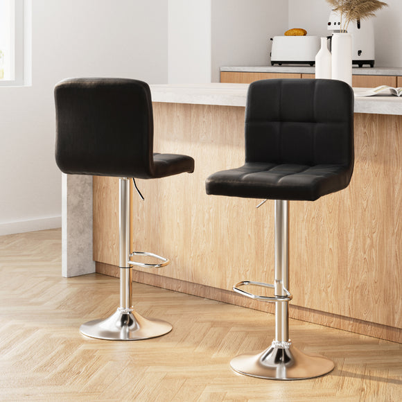 Artiss 2x Bar Stools Leather Gas Lift Black