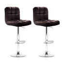 Artiss 2x Bar Stools Leather Gas Lift Brown-1