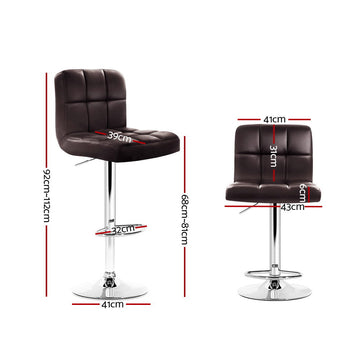 Artiss 2x Bar Stools Leather Gas Lift Brown - 0