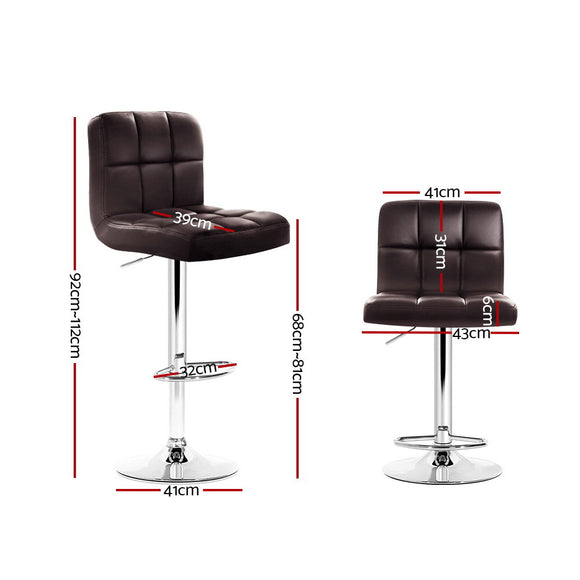 Artiss 2x Bar Stools Leather Gas Lift Brown