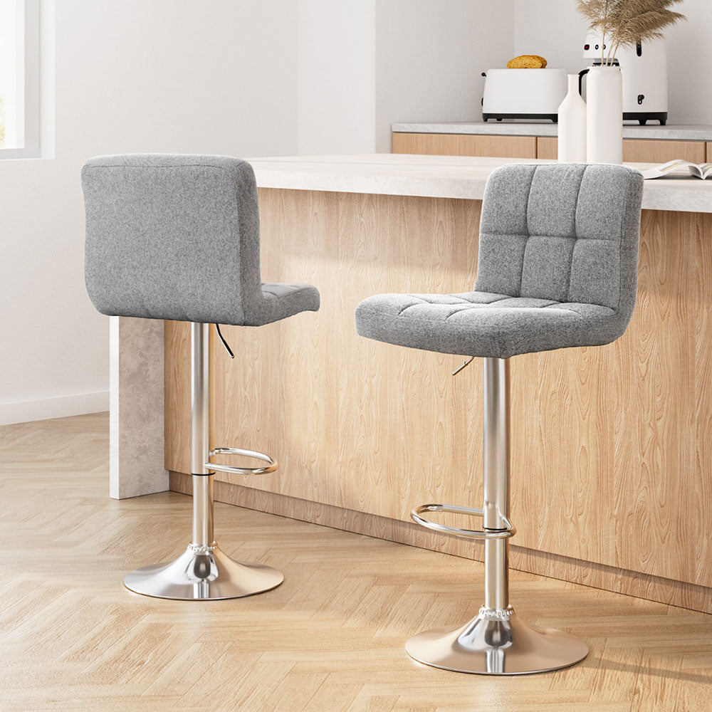 Artiss 2x Bar Stools Fabric Gas Lift Grey