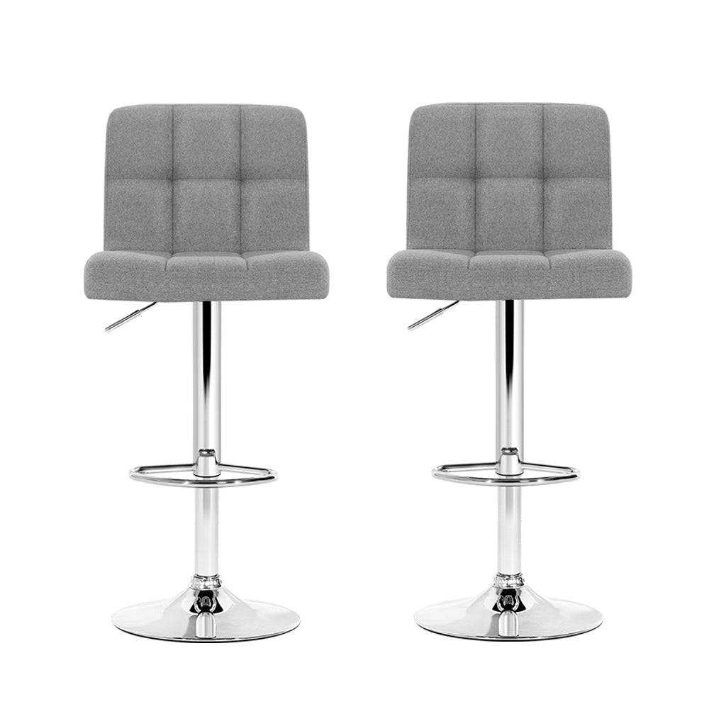 Artiss 2x Bar Stools Fabric Gas Lift Grey