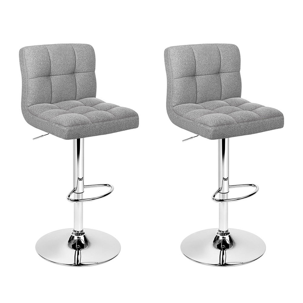 Artiss 2x Bar Stools Fabric Gas Lift Grey