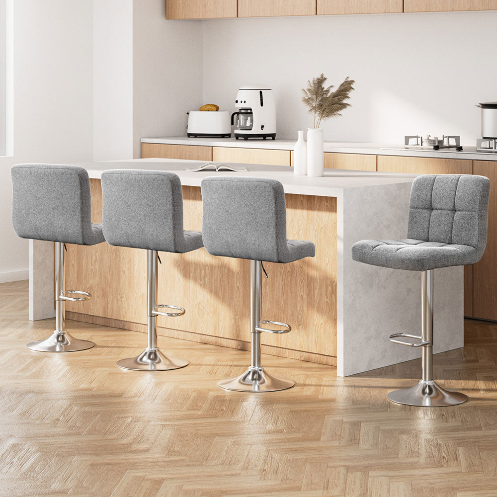 Artiss 4x Bar Stools Leather Gas Lift Grey - 0