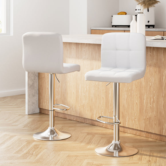 Artiss 2x Bar Stools Leather Gas Lift White