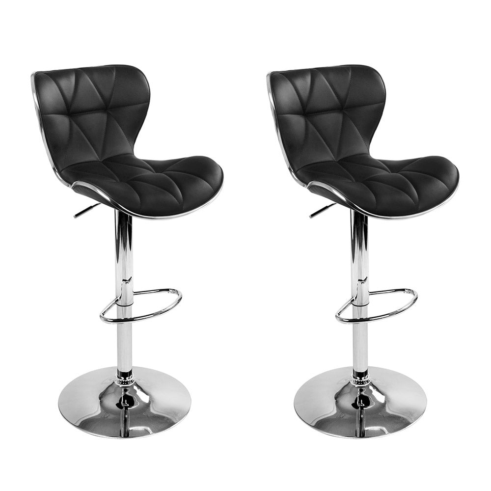 Artiss 2x Bar Stools Gas Lift Leather Seat Black - 0