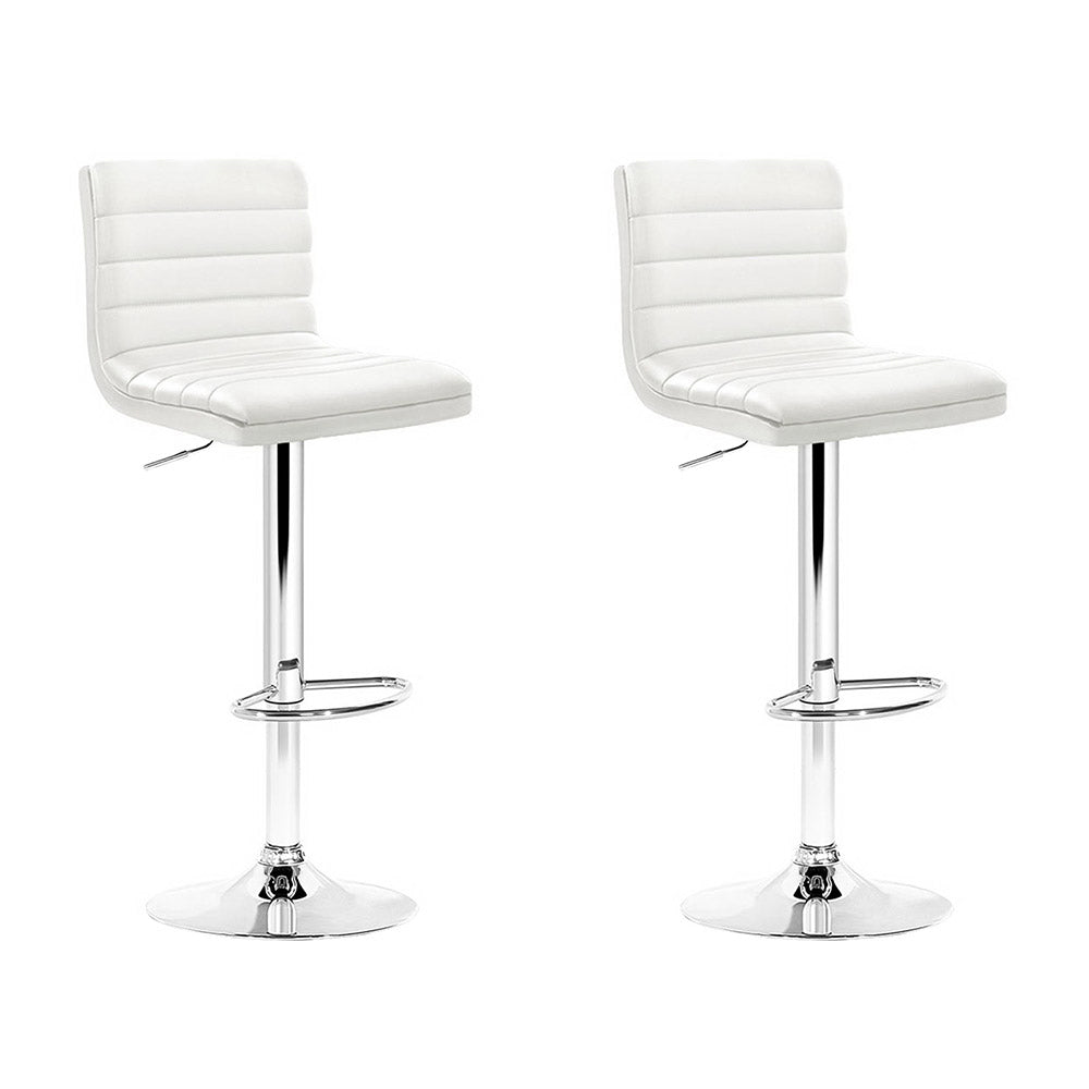 Artiss 2x Bar Stools Padded Leather Gas Lift White