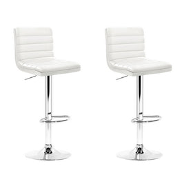 Artiss 2x Bar Stools Padded Leather Gas Lift White