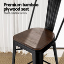 2x Artiss Metal Bar Stools Wooden Seat Retro Counter Stool-4