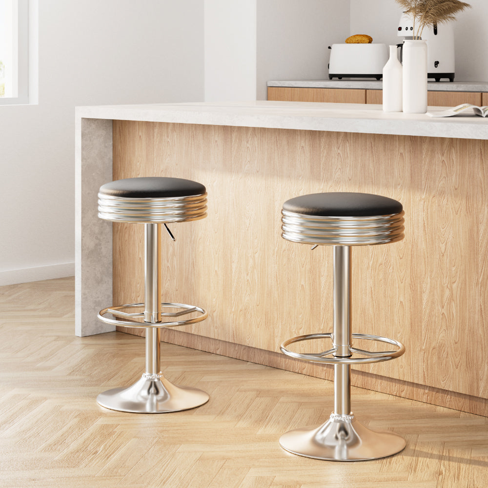 Artiss Set of 2 Backless PU Leather Bar Stools - Black and Chrome