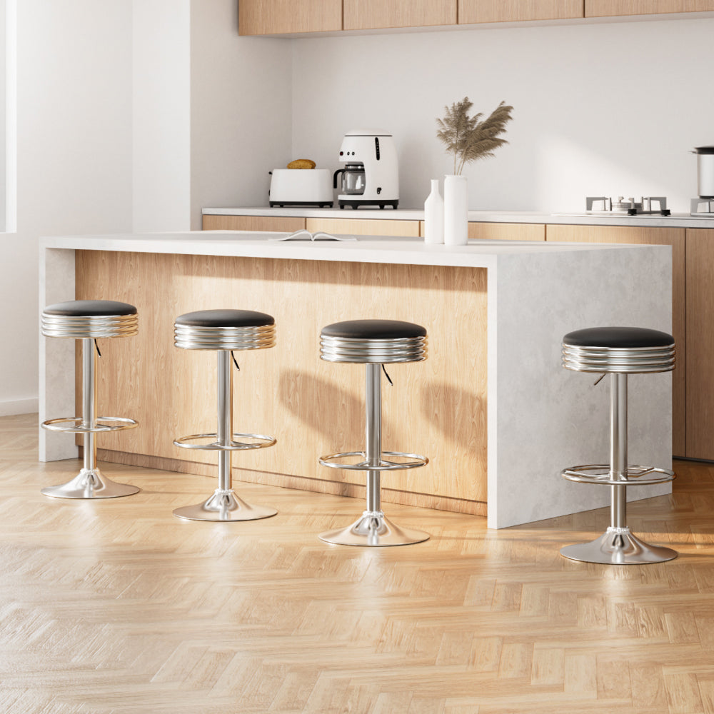 Artiss 4x Bar Stools Leather Padded Gas Lift Silver