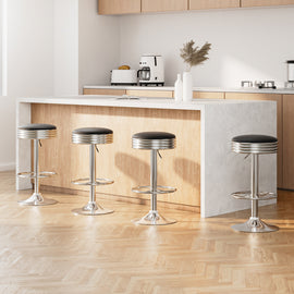 Artiss 4x Bar Stools Leather Padded Gas Lift Silver - 0