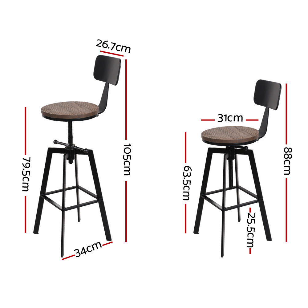 Artiss Bar Stools Kitchen Counter Chairs Vintage Metal Chairs x2 - 0