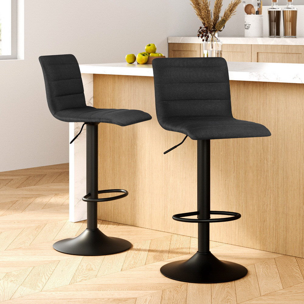 Artiss 2x Bar Stools Gas Lift Linen Fabric Black - 0