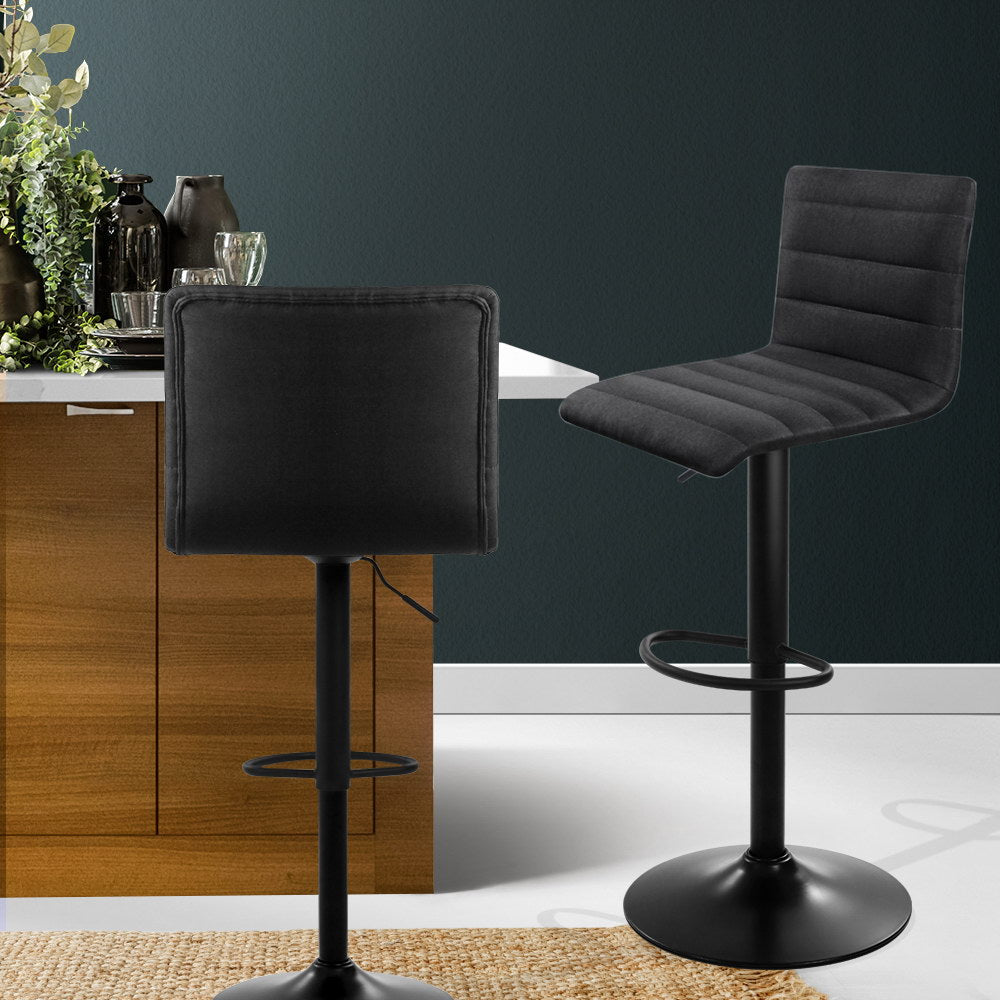 Artiss 2x Bar Stools Gas Lift Linen Fabric Black