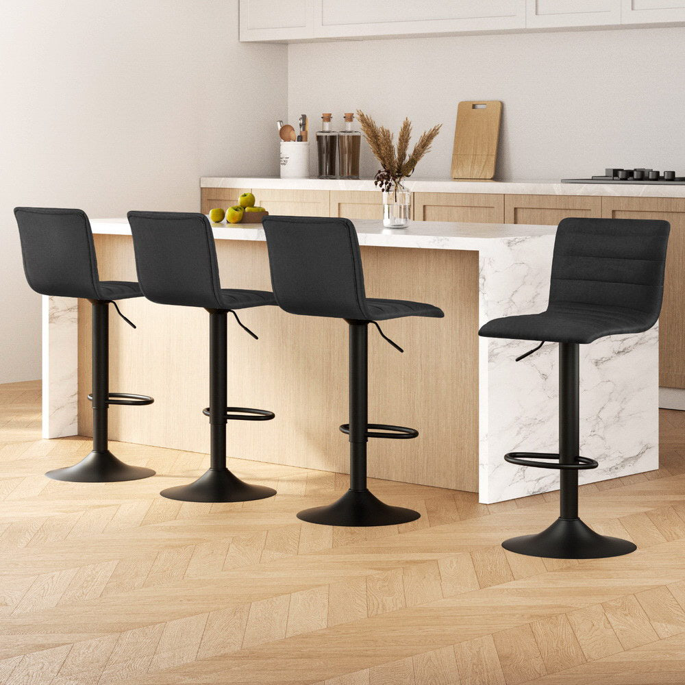 Artiss 4x Bar Stools Gas Lift Linen Fabric Black