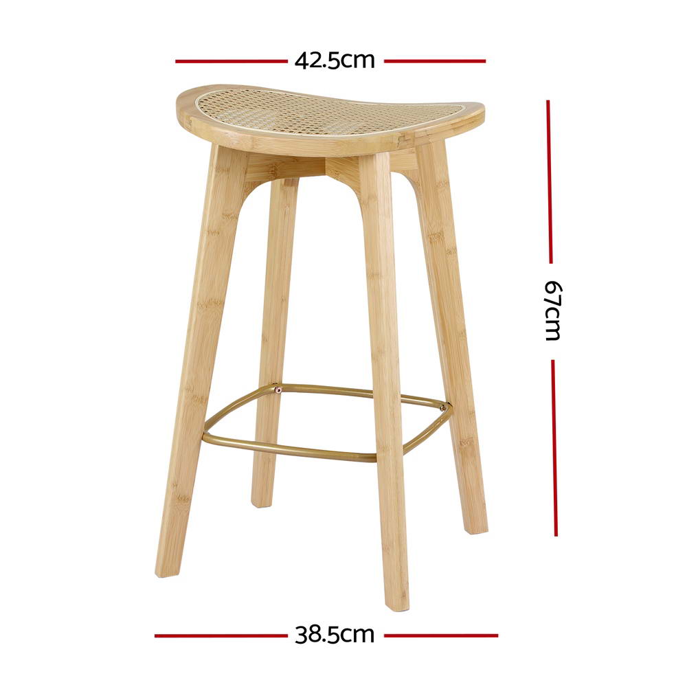 Artiss 2x Bar Stools Bamboo Rattan Stool Counter Chair Kitchen Barstools - 0