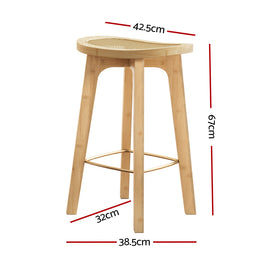 Artiss 2x Bar Stools Bamboo Rattan Stool Counter Chair Kitchen Barstools - 0