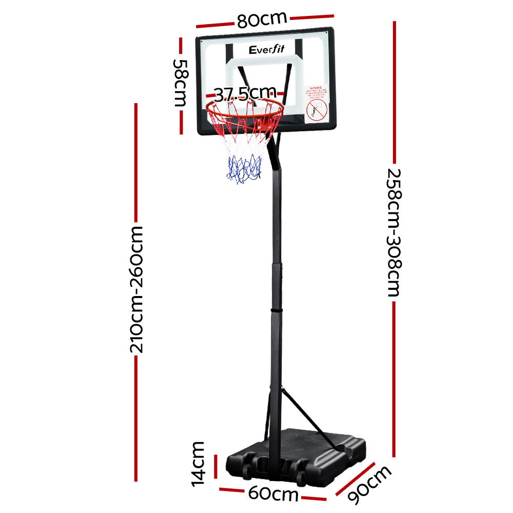 Everfit 2.6M Basketball Hoop Stand System Adjustable Portable Pro Kids Clear - 0