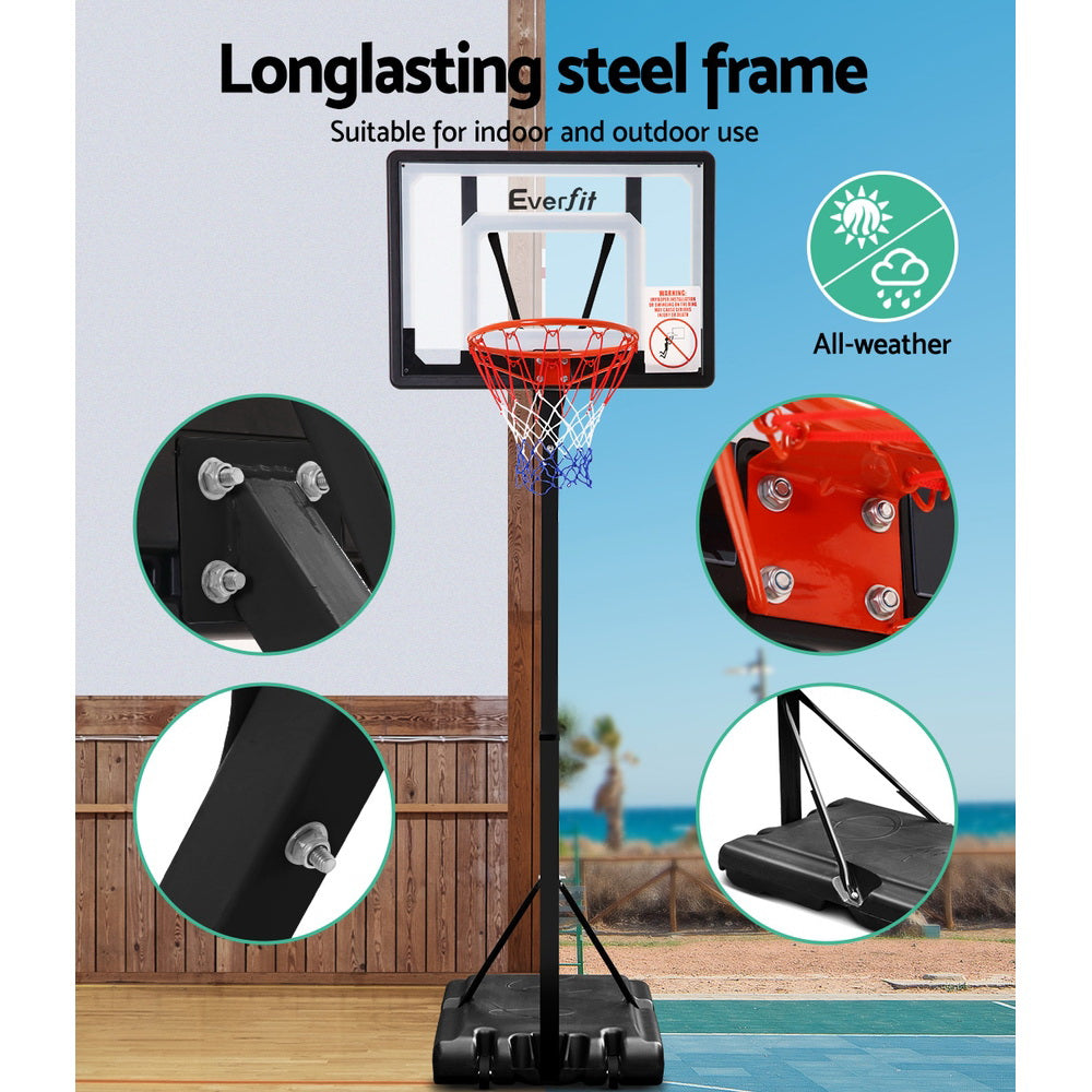 Everfit 2.6M Basketball Hoop Stand System Adjustable Portable Pro Kids Clear