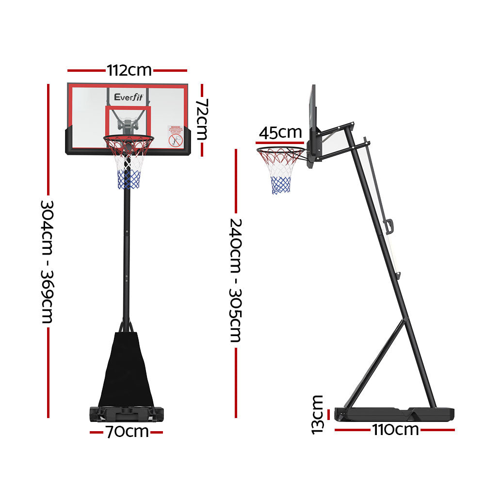 Everfit 3.05M Basketball Hoop Stand System Adjustable Height Portable Red Pro - 0