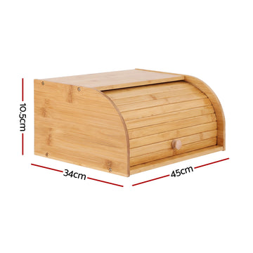 Artiss Bamboo Bread Box Bin Roll Top Kitchen Countertop Storage 45cm Natural - 0