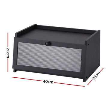 Artiss Bamboo Bread Box Kitchen Countertop Storage Clear Window Shelf 40cm Black - 0