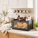 Artiss Bamboo Bread Box Kitchen Countertop Storage Clear Window Shelf 40cm Black-8