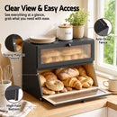 Artiss Bamboo Bread Box 2-Tier Kitchen Countertop Storage 40cm Black-5