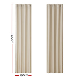 Artiss 2X Blockout Curtains Eyelet 140x230cm Beige - 0