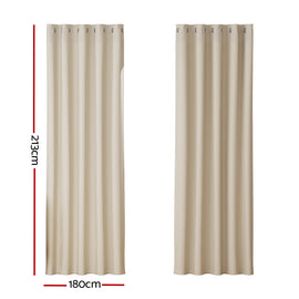 Artiss 2X Blockout Curtains Eyelet 180x213cm Beige - 0